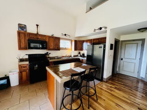 Full Kitchen. You have everything you would need to cook a meal.