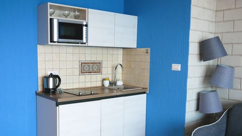 Panoramic Studio, Sea View | Private kitchen | Fridge, microwave, stovetop, electric kettle