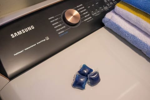 New washer/dryer units are available along with detergent.