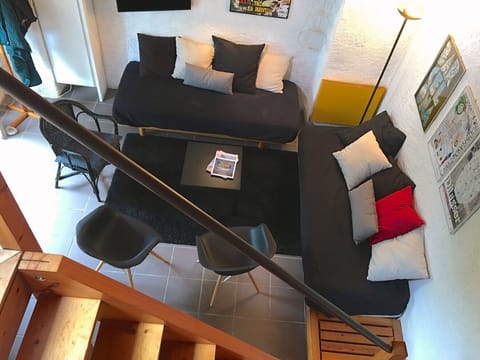 Open plan living room and open kitchen