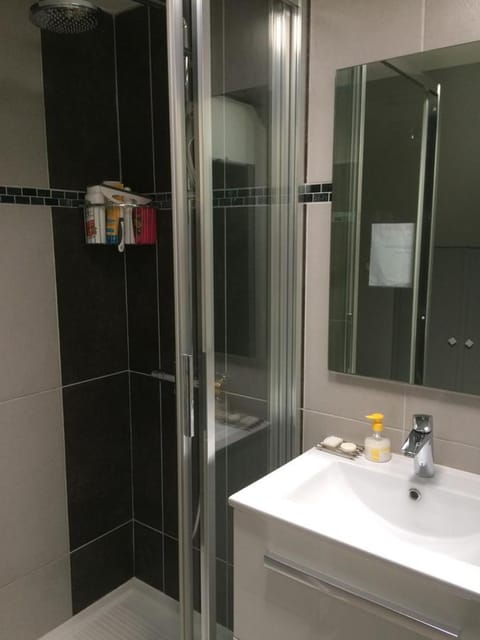 Shower, free toiletries, hair dryer, slippers