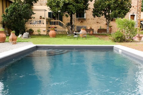 Seasonal outdoor pool, sun loungers