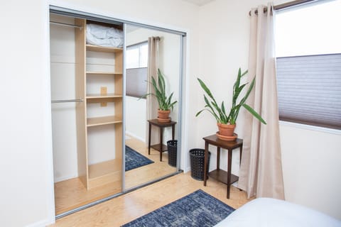 Well designed closet offers plenty of storage for clothes and suitcases