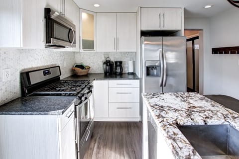 Fully stocked kitchen.