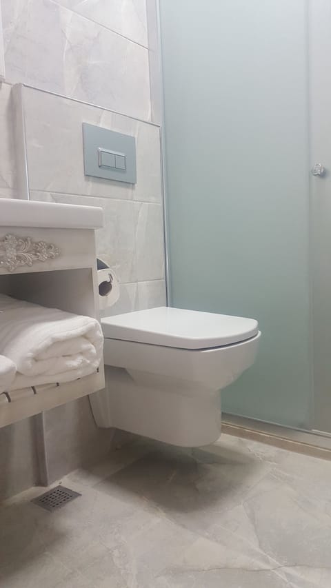 Shower, free toiletries, hair dryer, slippers