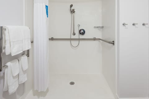 Room, 1 King Bed, Accessible (Roll-in Shower) | Bathroom | Combined shower/tub, free toiletries, hair dryer, towels