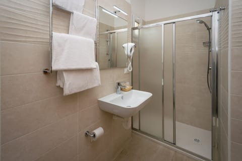 Shower, free toiletries, bidet, towels
