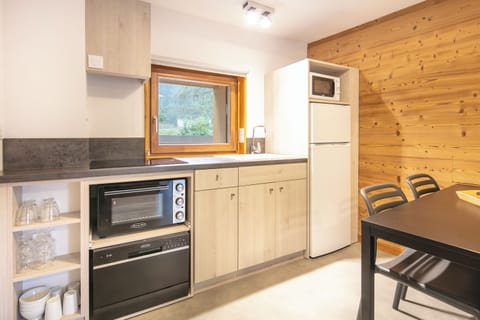 Fridge, microwave, oven, espresso maker