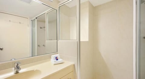 Separate tub and shower, hair dryer, towels