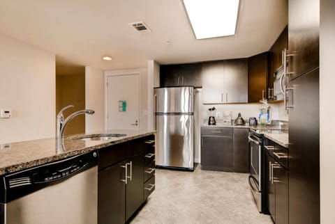 Luxury Apartment, 2 Bedrooms | Private kitchen | Fridge, microwave, oven, stovetop