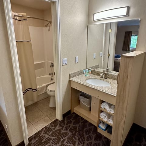 Standard Room, 1 King Bed | Bathroom | Combined shower/tub, hair dryer, towels