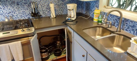 Stock kitchen. Pots , pans, dishwasher, dual fuel stove , ice maker.