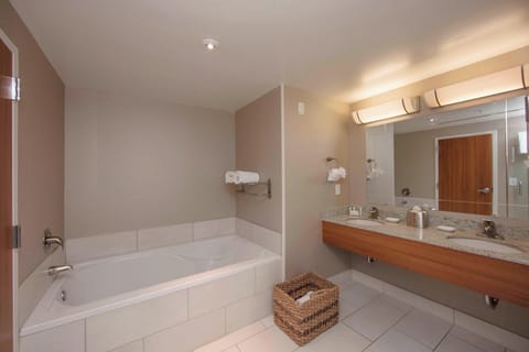 Combined shower/tub, free toiletries, hair dryer, towels