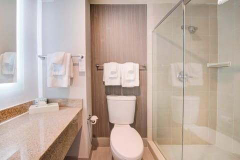 Combined shower/tub, hair dryer, towels