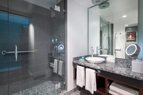Room, 1 King Bed | Bathroom | Designer toiletries, hair dryer, bathrobes, towels