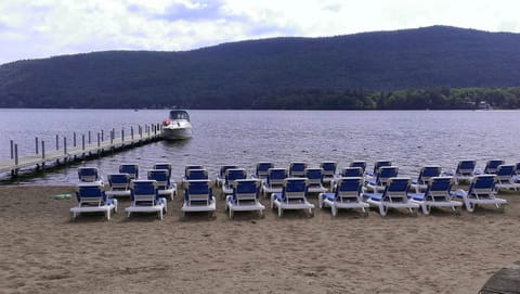 On the beach, sun loungers, kayaking, rowing