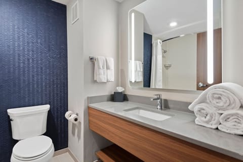 Room, 2 Double Beds | Bathroom | Combined shower/tub, hair dryer, towels