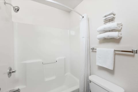 Combined shower/tub, free toiletries, hair dryer, towels