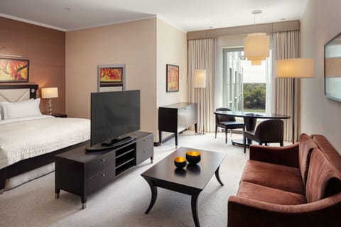 Junior Suite, 1 King Bed | Living room | LCD TV, pay movies