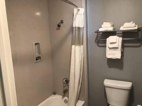 Separate tub and shower, free toiletries, hair dryer, towels