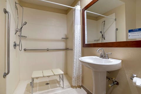 Combined shower/tub, hair dryer, towels