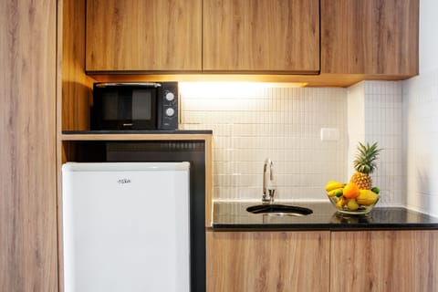 Fridge, microwave, electric kettle