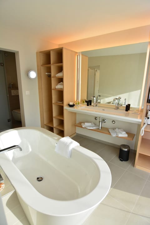 Hair dryer, bathrobes, towels