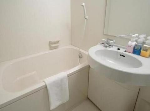 Combined shower/tub, free toiletries, hair dryer, slippers