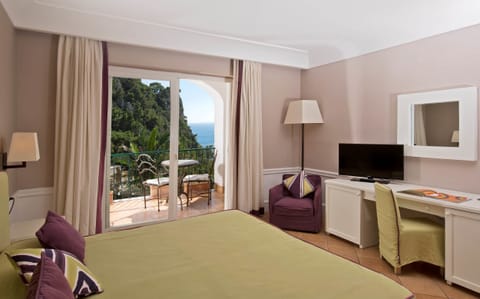 Deluxe Room, Patio, Sea View | Minibar, in-room safe, desk, free WiFi