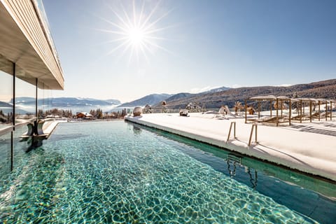 Indoor pool, outdoor pool, pool umbrellas, sun loungers