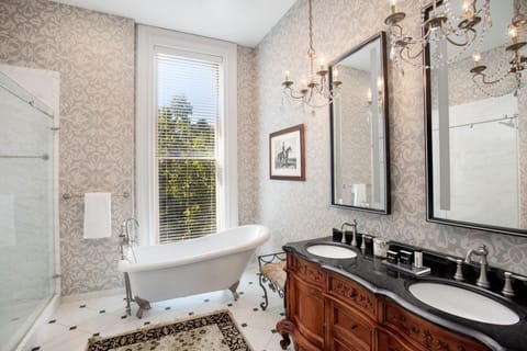 Noble Jones Suite | Bathroom | Designer toiletries, hair dryer, bathrobes, towels