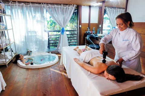 Spa tub, body treatments, deep-tissue massages, sports massages