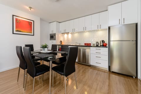 Hobart Cityscape Apartment 2 Pascoe | Private kitchen | Fridge, microwave, stovetop, espresso maker