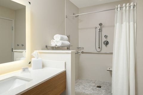 Room, 1 King Bed | Bathroom | Combined shower/tub, hair dryer, towels