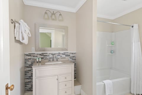 Guest House 504 | Bathroom | Hair dryer, towels
