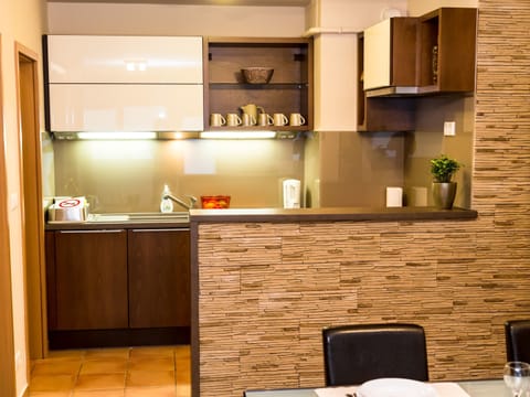 Grand Apartment, Non Smoking, Terrace | Private kitchen | Full-size fridge, microwave, oven, stovetop