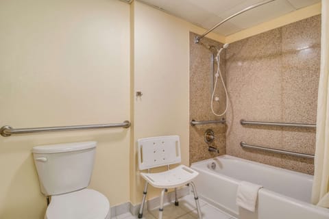 Combined shower/tub, spring water tub, hair dryer, towels