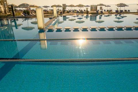 Indoor pool, outdoor pool, sun loungers