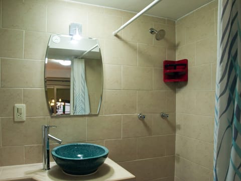 Double Room | Bathroom | Shower, hair dryer, towels, shampoo