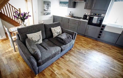 Our open plan living dining area with sofa bed.