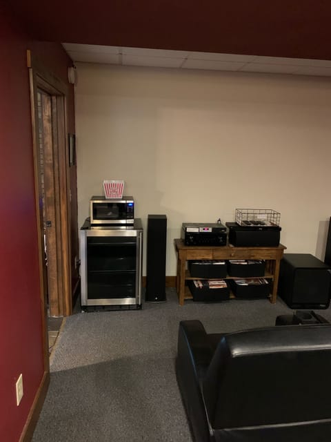 Movie room w beverage cooler and microwave