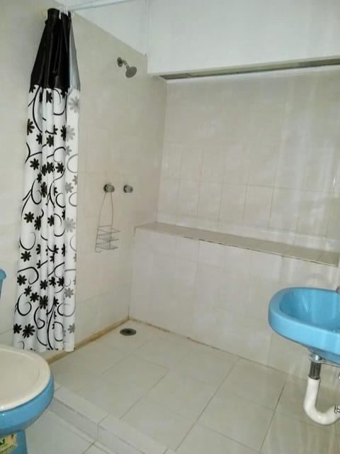 Shower, rainfall showerhead, towels