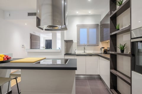 Acropolis View Signature Penthouse | Private kitchen | Full-size fridge, microwave, oven, stovetop