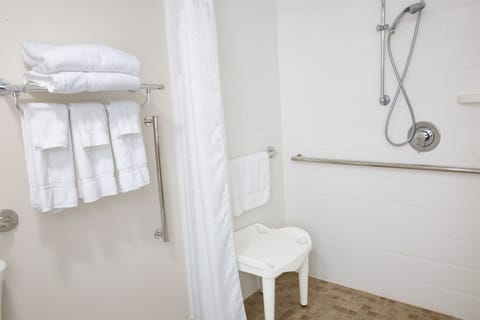 Combined shower/tub, free toiletries, hair dryer, towels