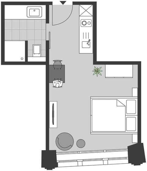 Apartment, 1 Queen Bed, Non Smoking, City View (S) | Floor plan