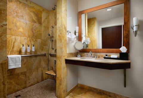 Deluxe Room, 1 King Bed (Ada, Roll-in Shower) | Bathroom | Free toiletries, hair dryer, towels, soap