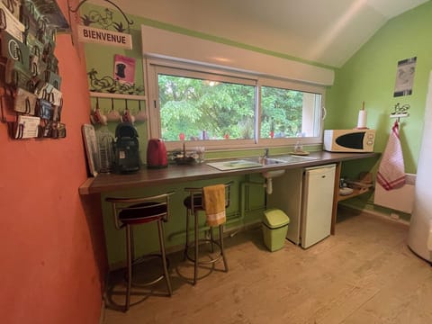 Fridge, microwave, stovetop, espresso maker