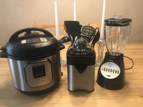 The fully stocked kitchen is perfect for a home cooked meal!