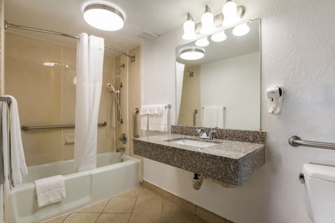 Standard Room, 2 Queen Beds, Non Smoking | Bathroom | Combined shower/tub, free toiletries, towels