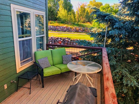 Cozy deck for dining al fresco.